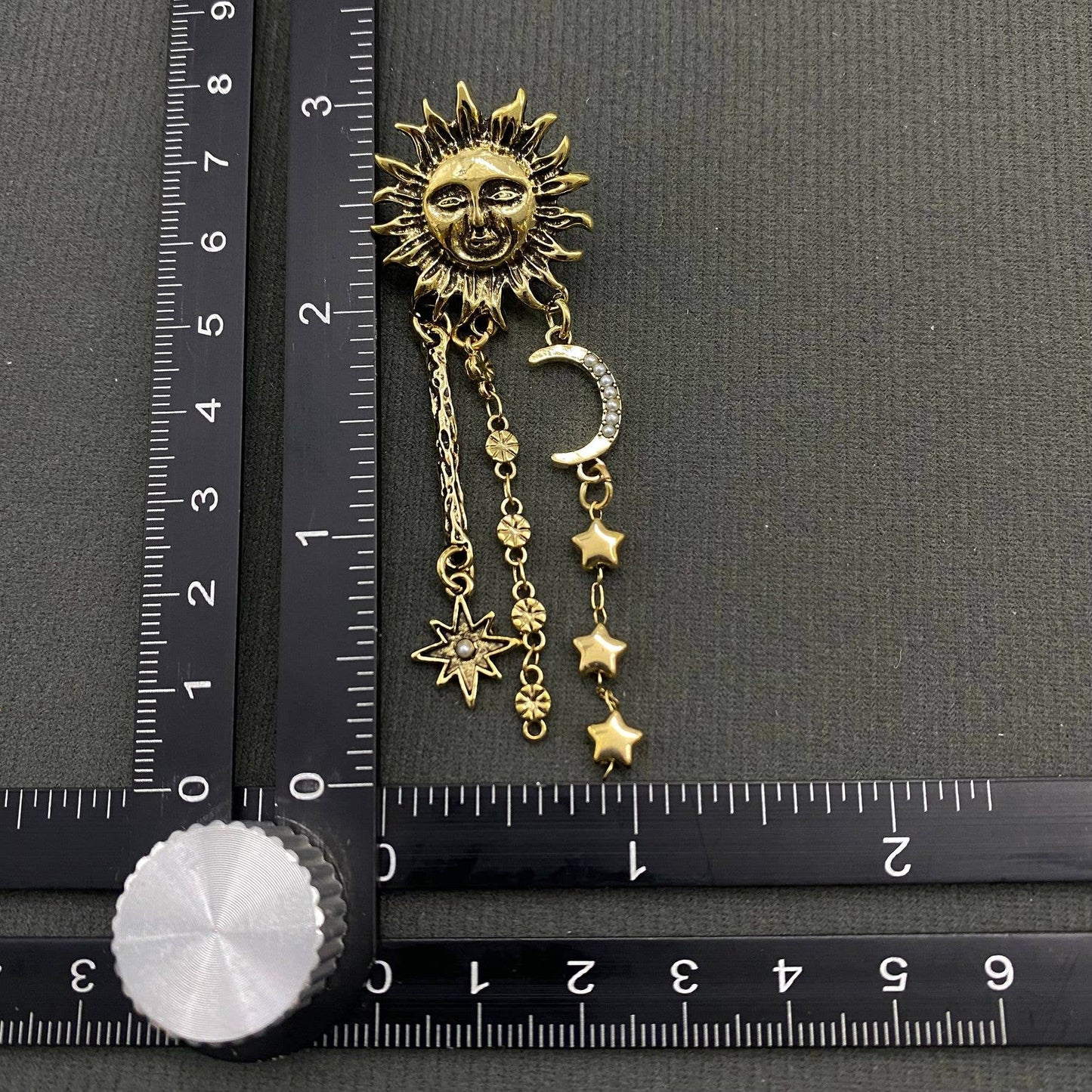 Star Fringe Asymmetric Sun Moon Post Earrings