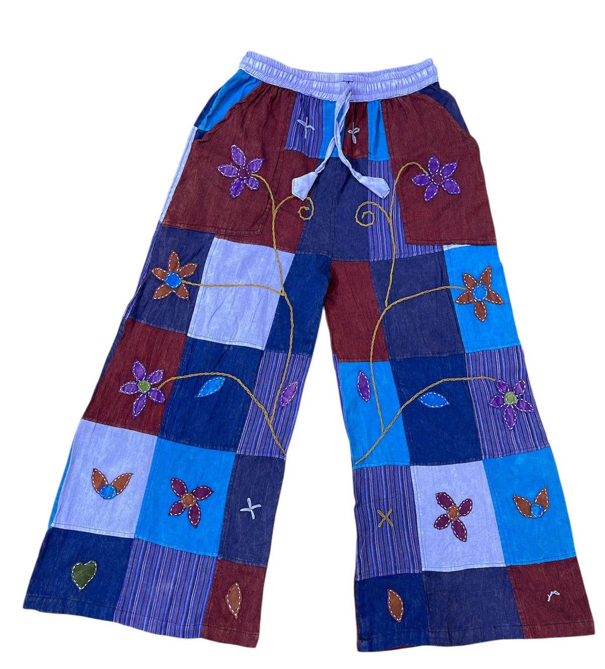 Wide Leg Hand stitched floral patchwork pant