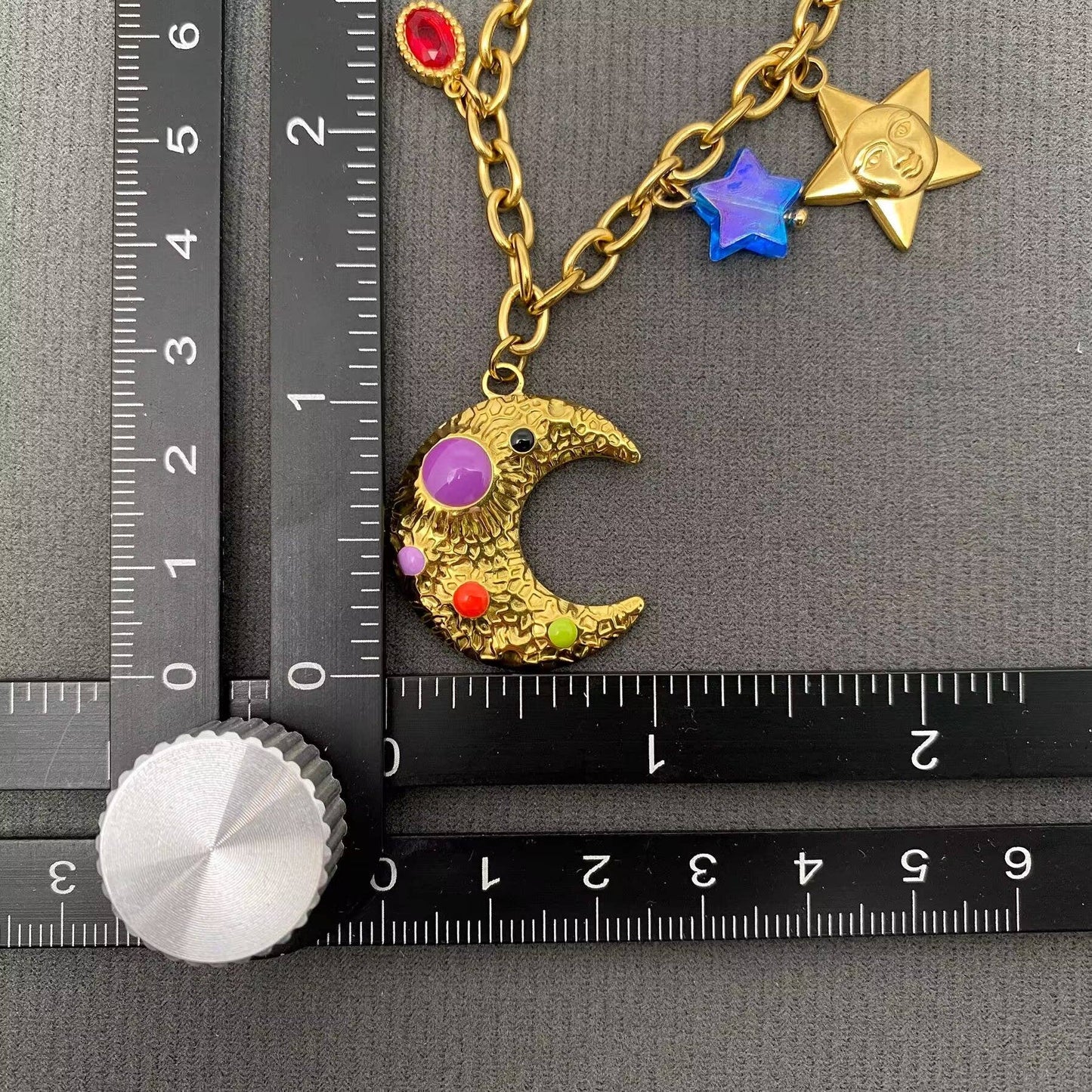 Fantastic Star Moon Charm 18K Golden Stainless Steel Necklace