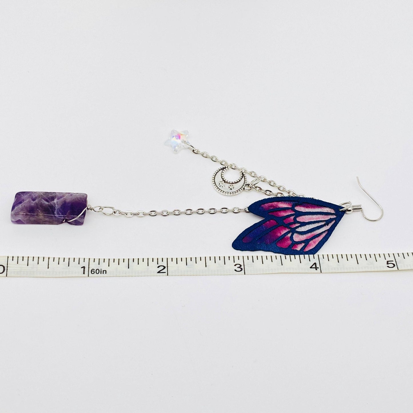 Crystal Pendant Earrings Purple Butterfly Wings,Moon,Star