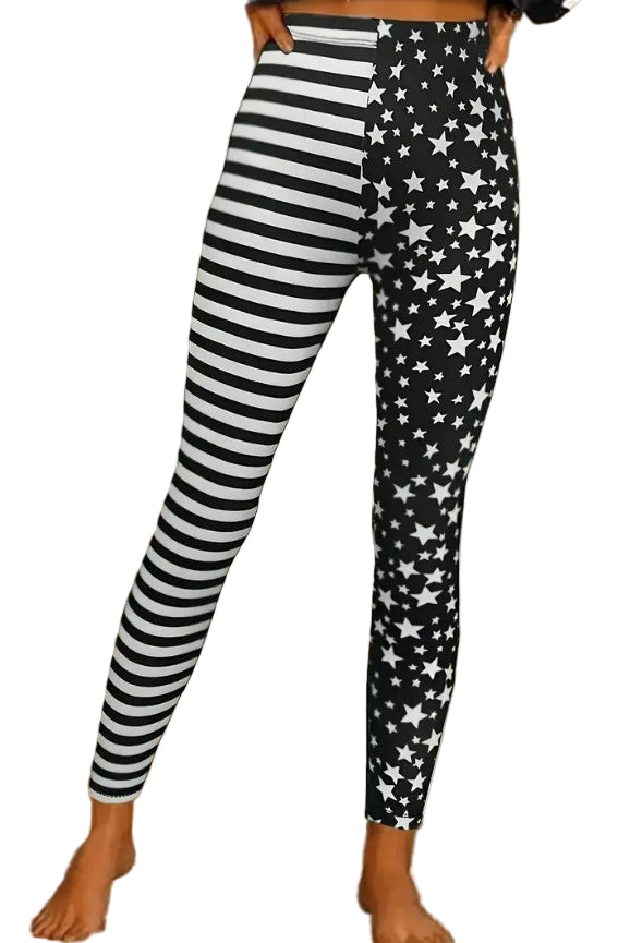 black and white star and stripes leggings