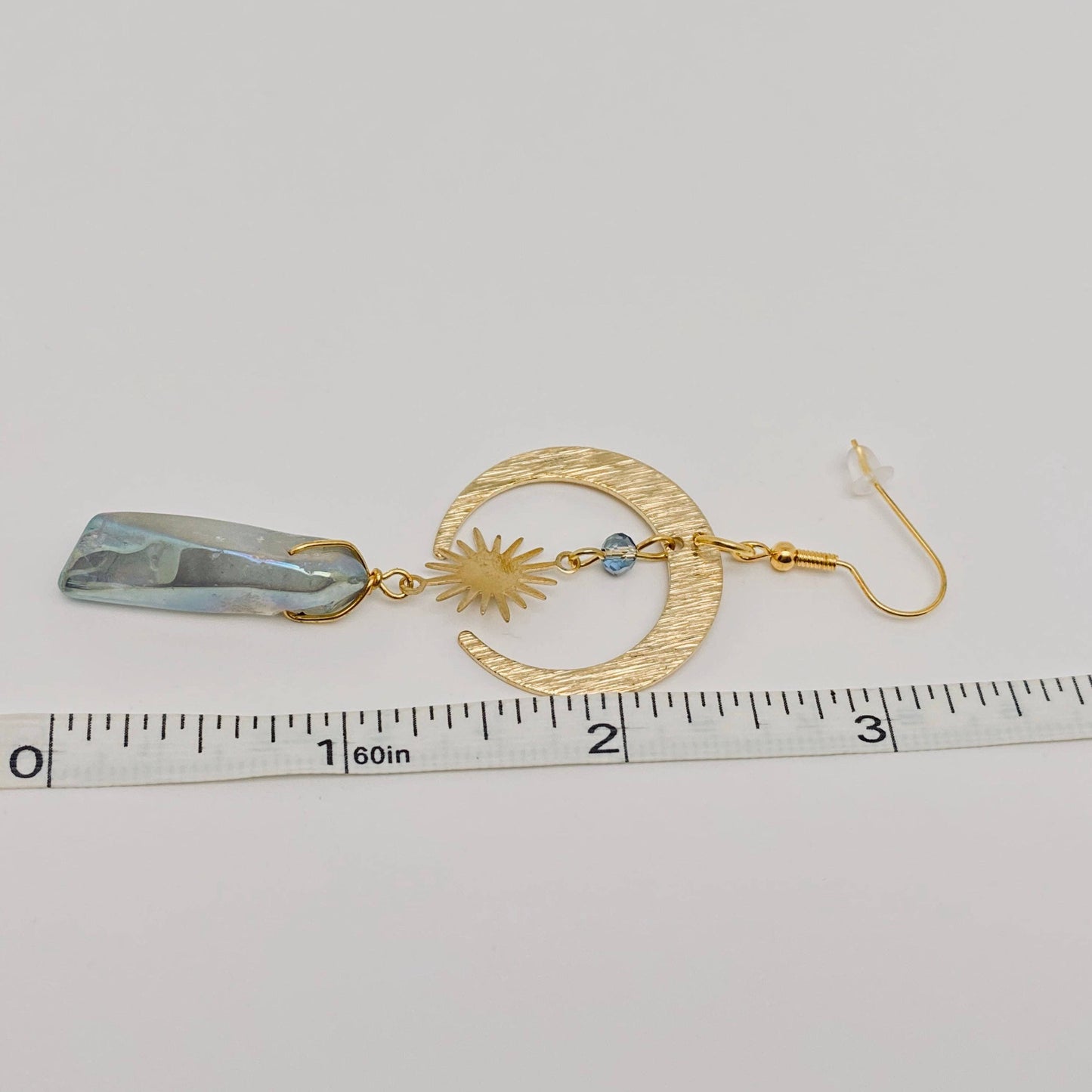 Gray Crystal Pendant Earrings Moon Stars