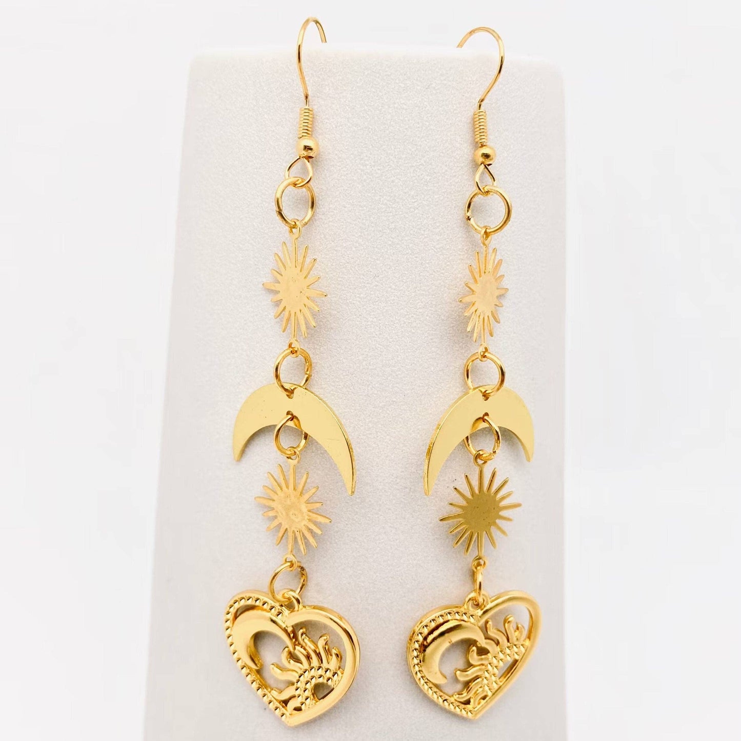Sun Moon Star Heart-shaped Pendant Earrings
