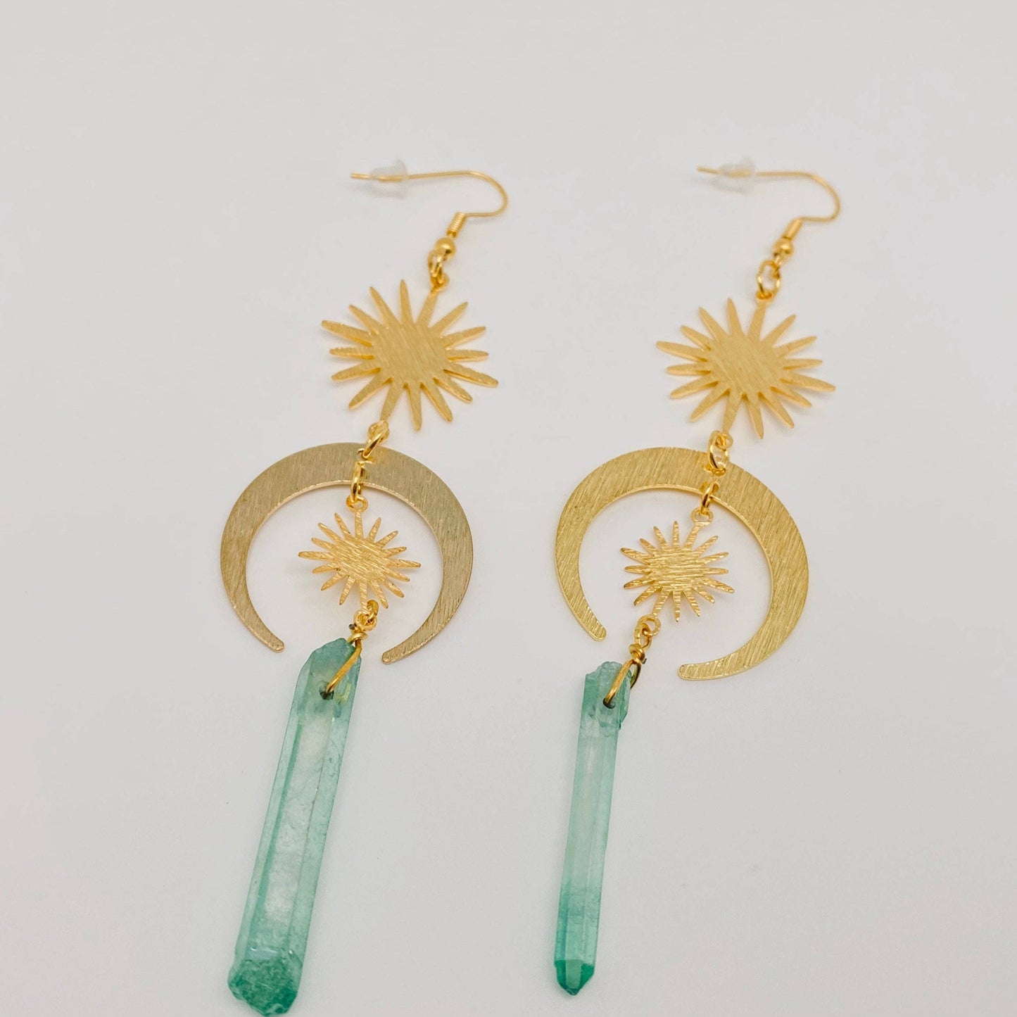 Aqua Crystal Pendant Star Moon Earrings