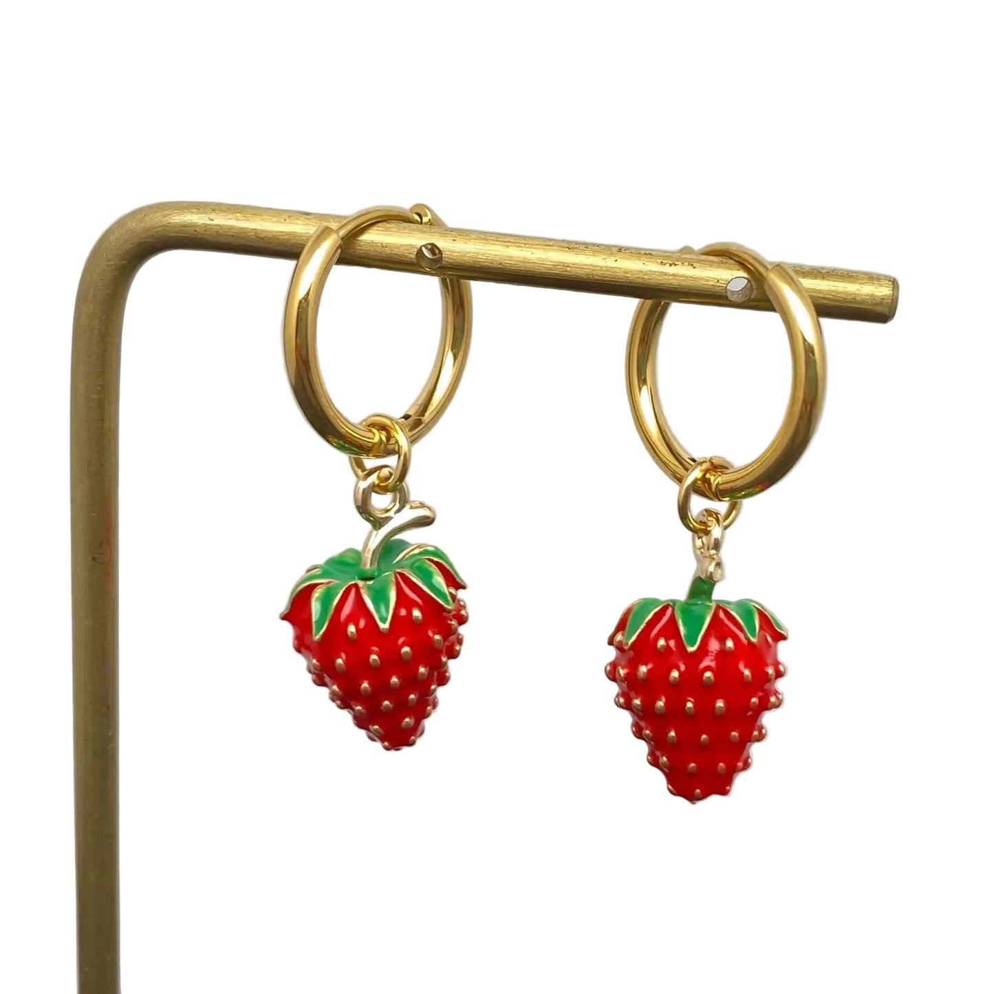 Strawberry Charm 18K Gold Plated Huggie Earrings