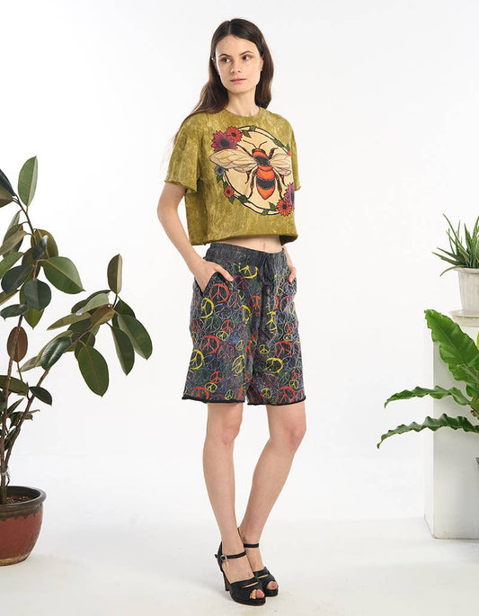 Stone wash 100% cotton Bumble bee crop top