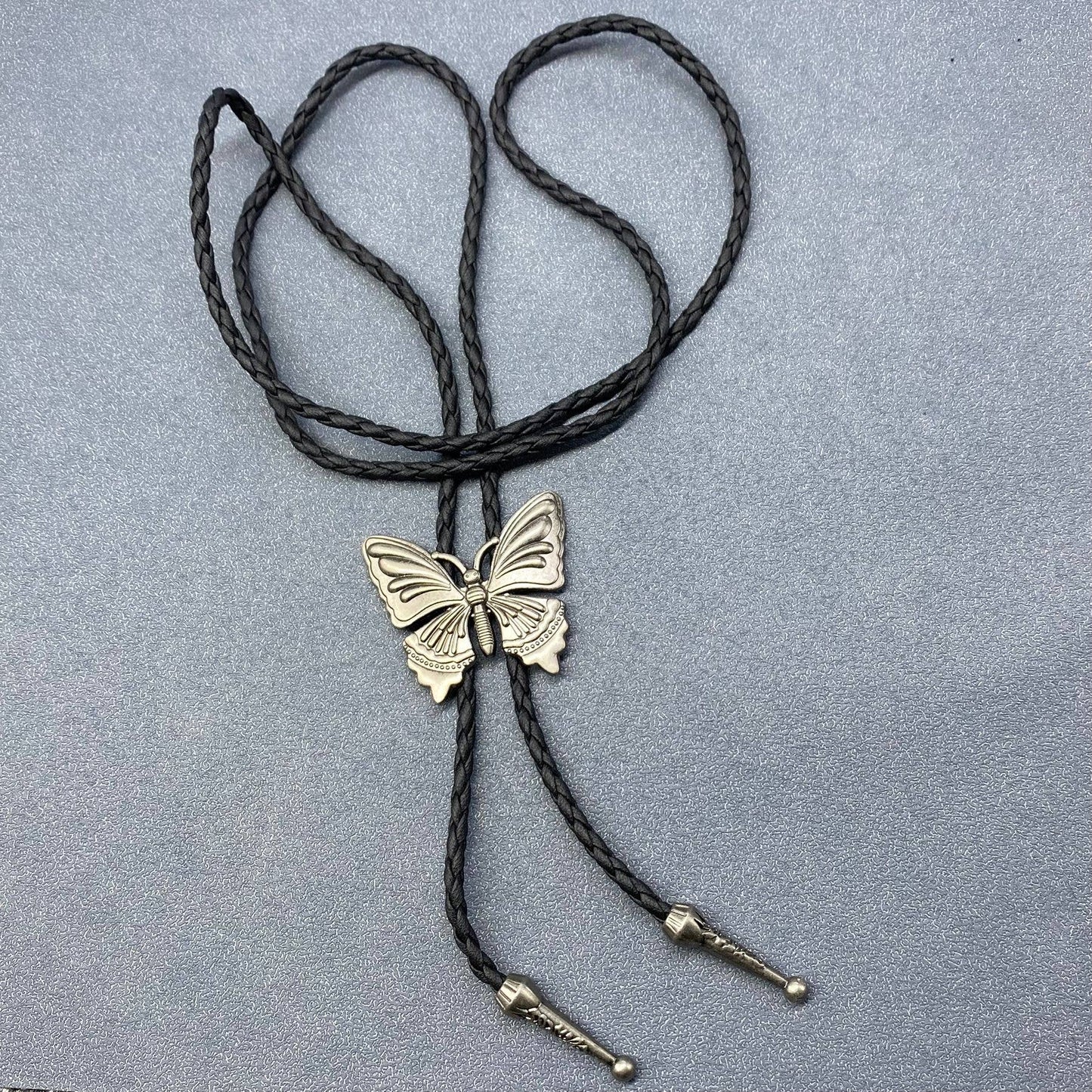 Butterfly Charm Artificial Leather Poirot Rope Necklace