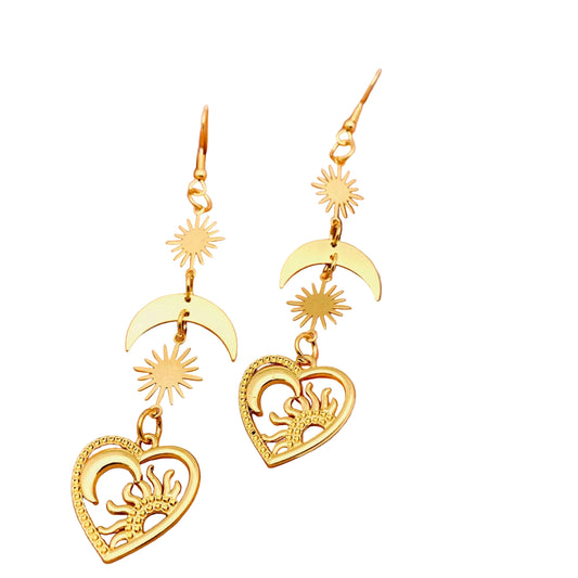 Sun Moon Star Heart-shaped Pendant Earrings