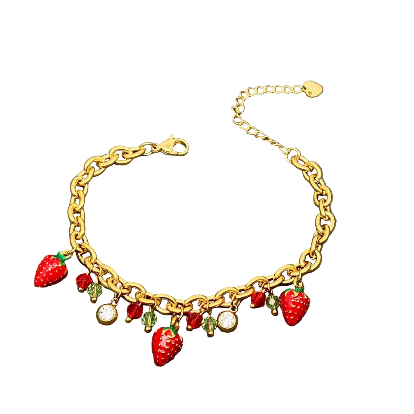 Strawberry Charm 18K Gold Plated Stainless Steel Bracelet