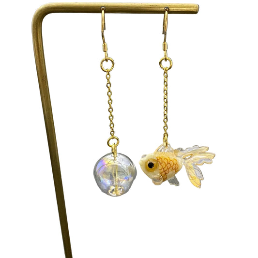 Goldfish and Bubble Dangle Earrings