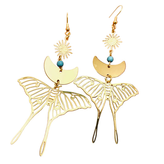 Moon Moth Golden Earrings