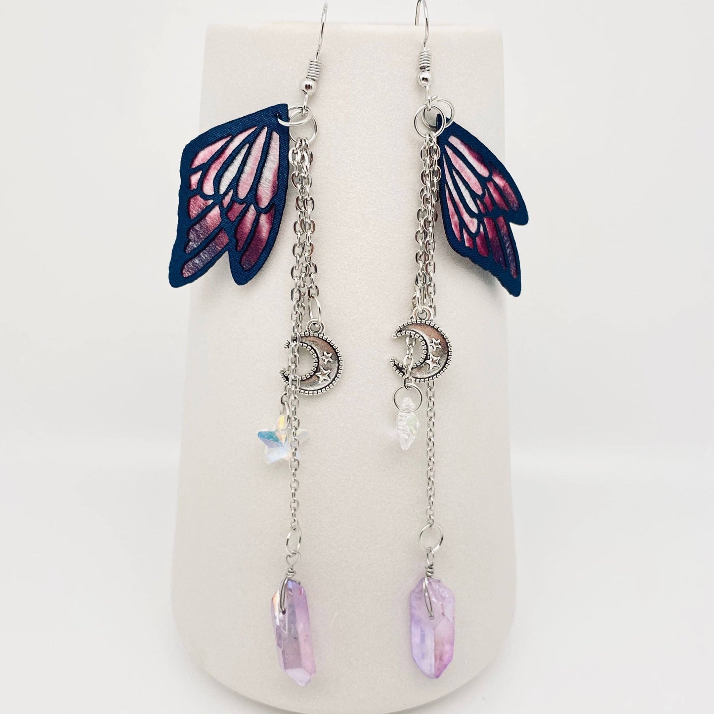 Crystal Pendant Earrings Purple Butterfly Wings,Moon,Star