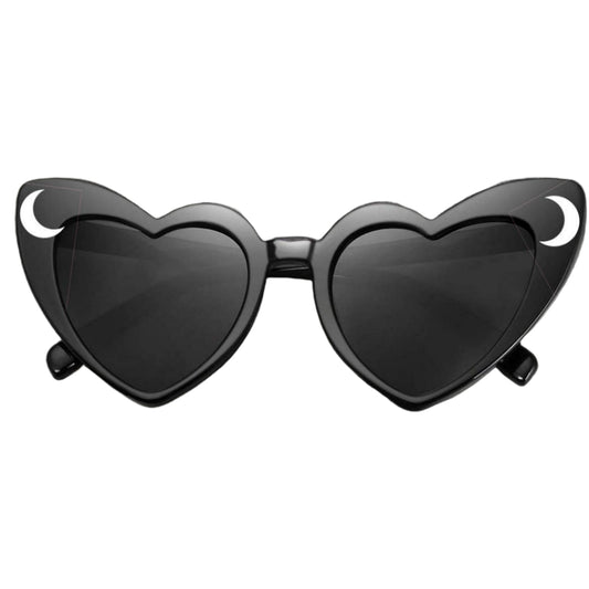 WDS Retro Witchy Goth Heart-Shaped Sunglasses, Moons