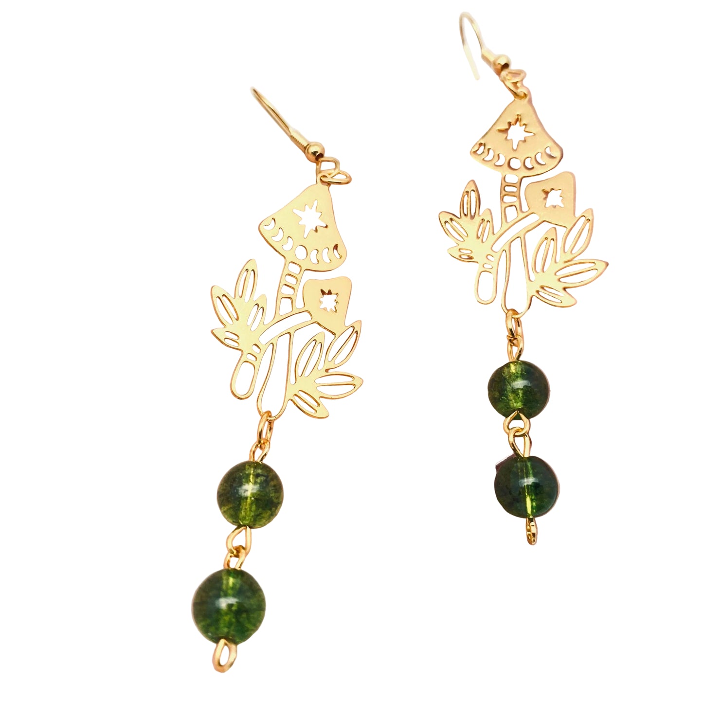 Bohemian Green Phantom Crystal Mushroom Pendant Earrings