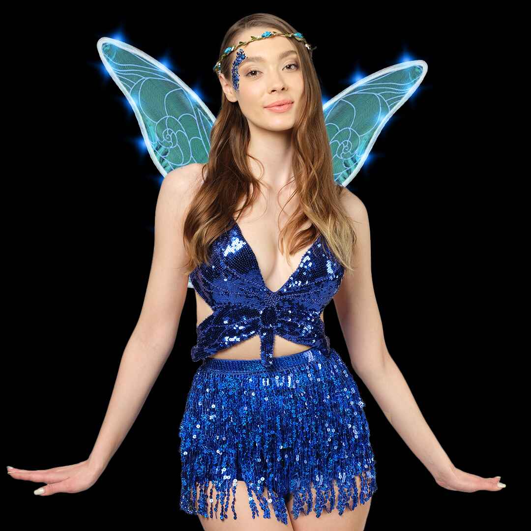Blue Fairy Wings Set with Crown and Glitter