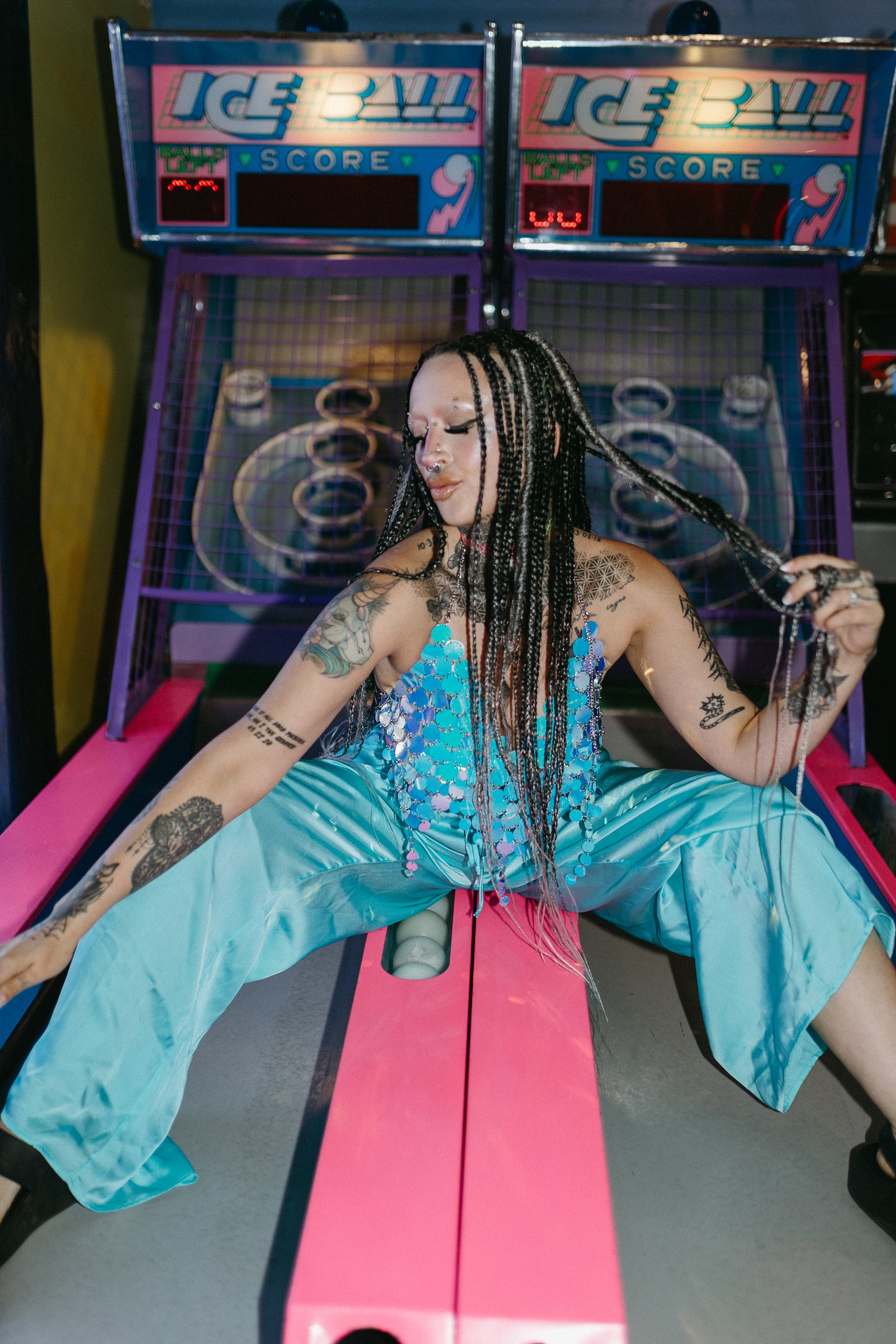 Satin Ocean Blue Wide Leg Pants