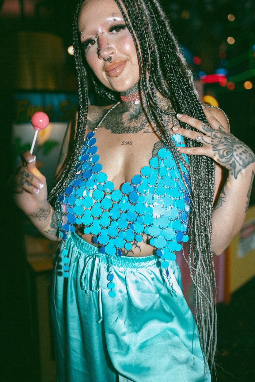 Iridescent Blue Sequin Top
