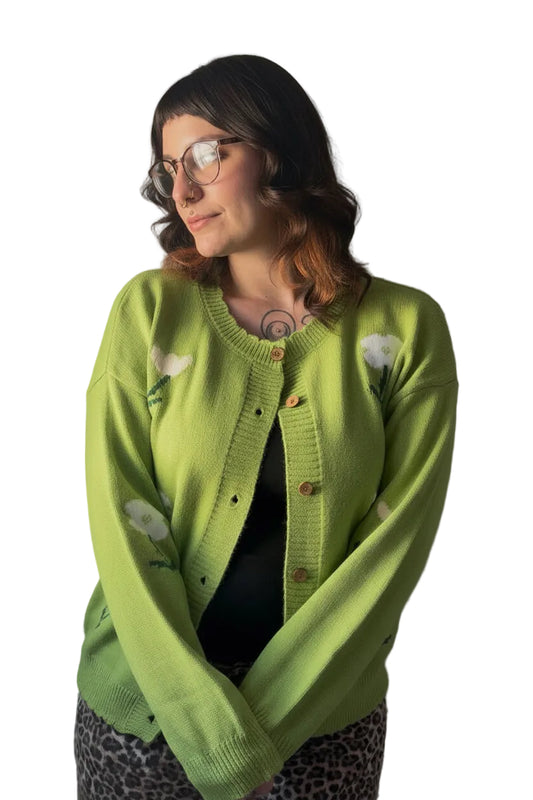 Field of flowers button up scalloped crew neck cardigan