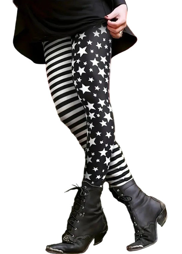 black and white star and stripes leggings