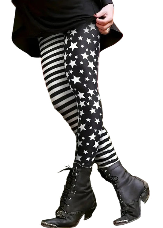 black and white star and stripes leggings