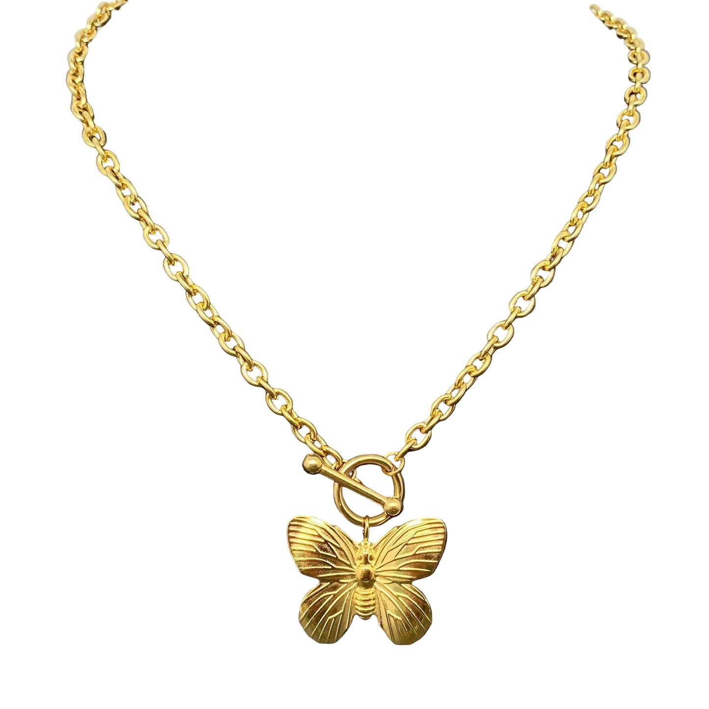Butterfly Charm 18K Gold Plated Steel Buckle Necklace