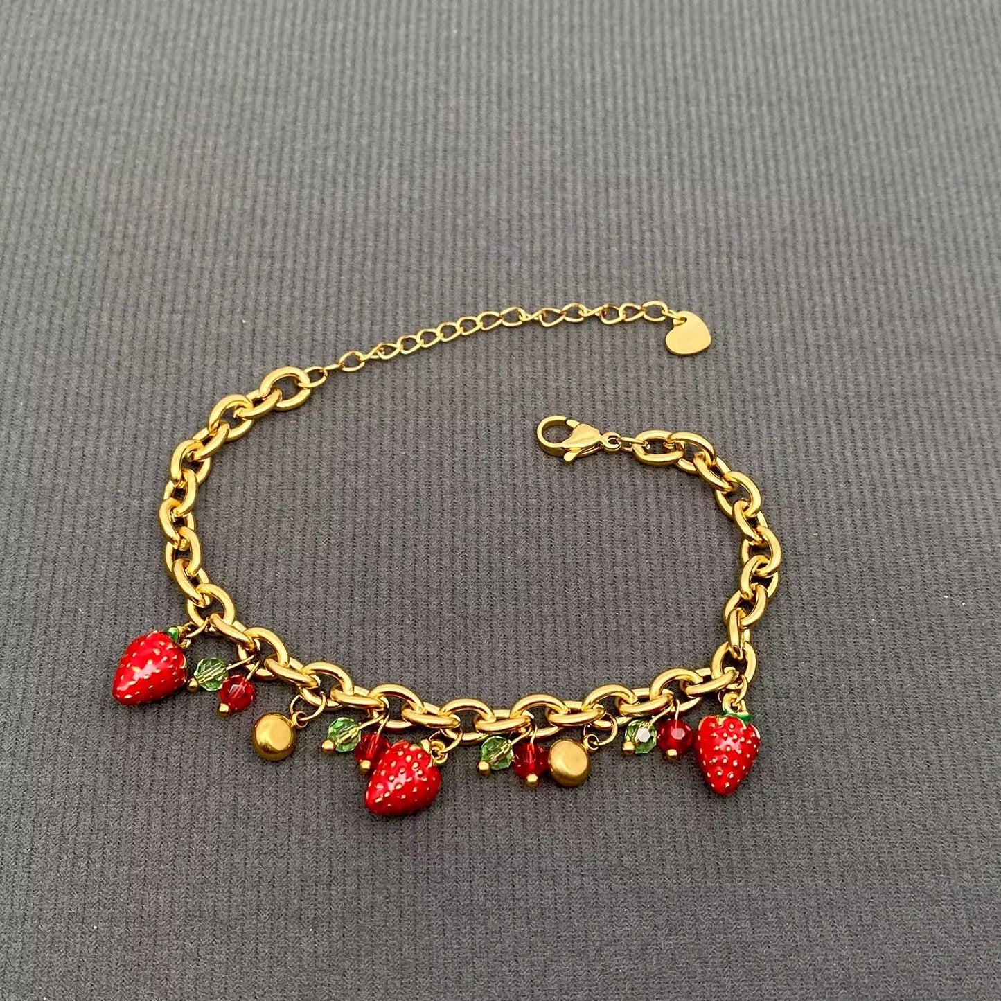Strawberry Charm 18K Gold Plated Stainless Steel Bracelet