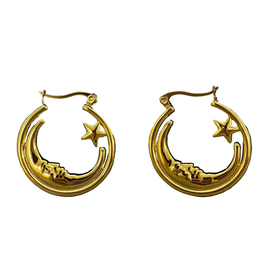 Moon Star 18K Gold Plated Stainless Steel Hoop Earrings