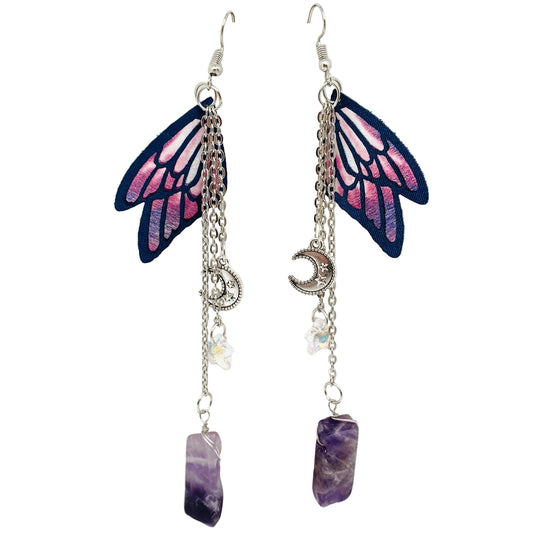 Crystal Pendant Earrings Purple Butterfly Wings,Moon,Star