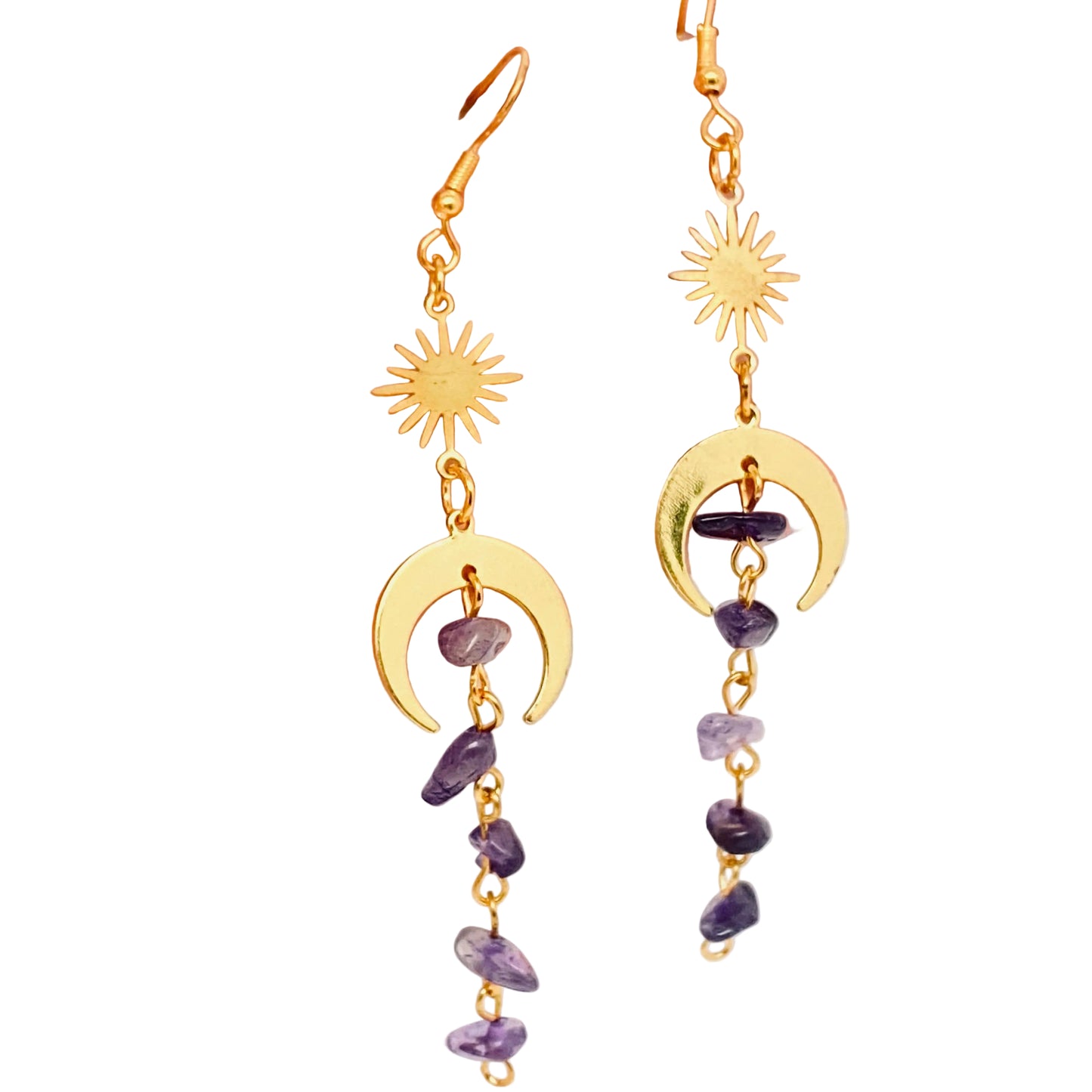 Purple Crystal Tassel Pendant Earrings