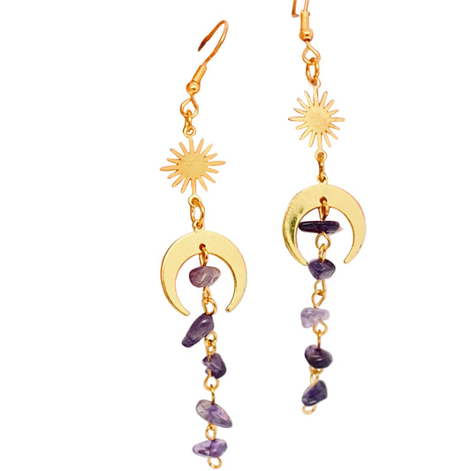 Purple Crystal Tassel Pendant Earrings