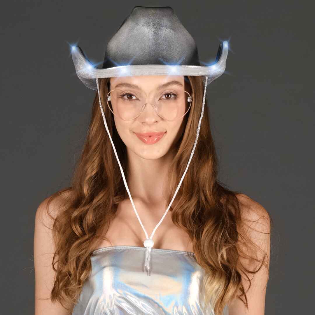 Silver Light Up Cowgirl Hats for Women Western - Stylish Cowboy Hats for Women - FUNCREDIBLE