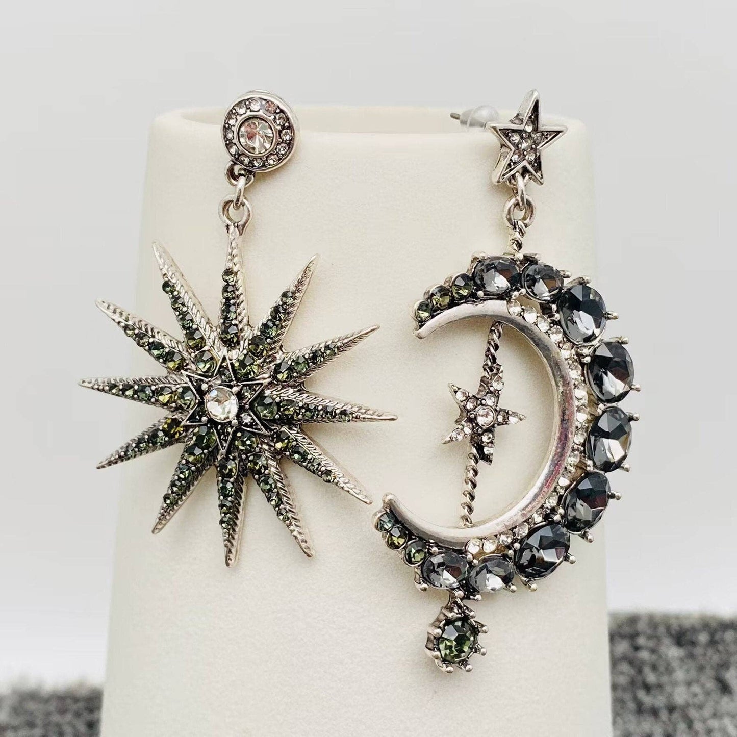 Sparkling Cubic Zirconia Star Moon Asymmetric Earrings