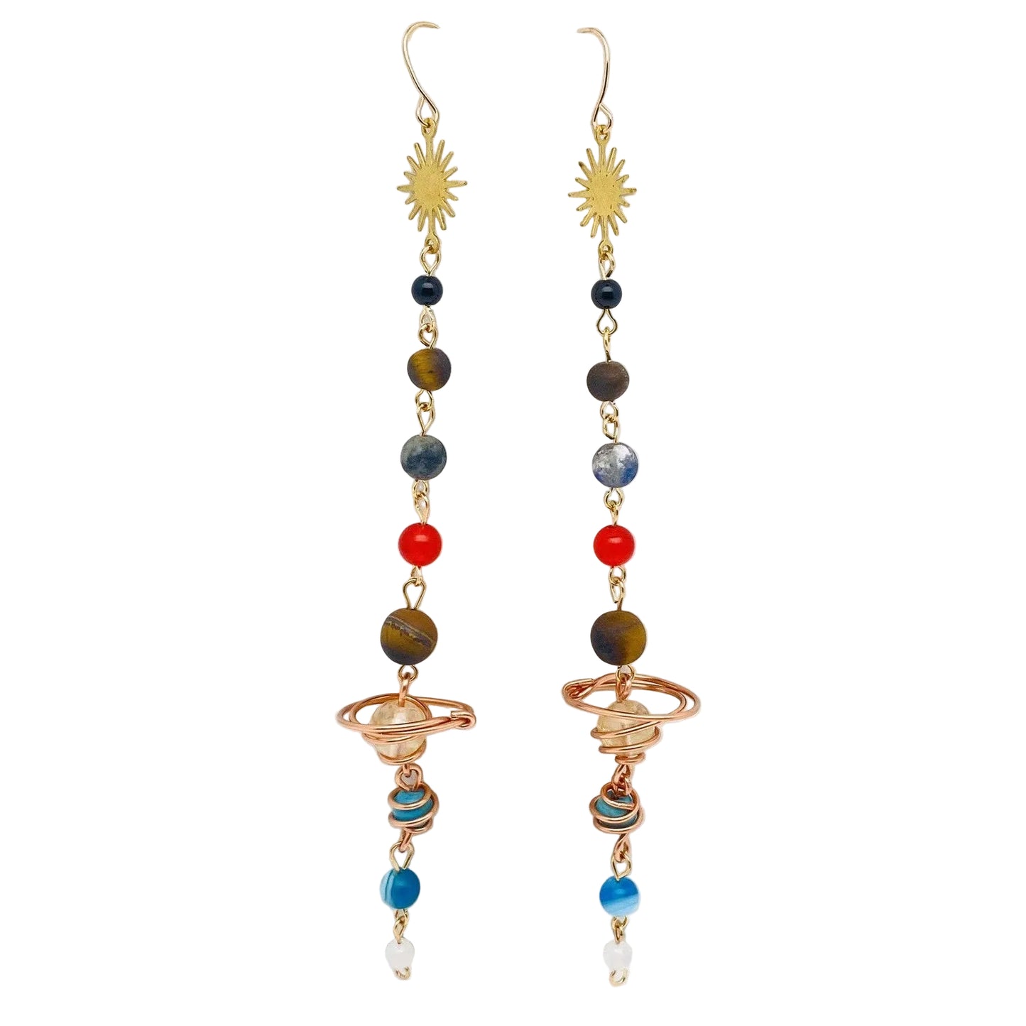 Solar System Handmade Stone Beaded Dangle Earrings