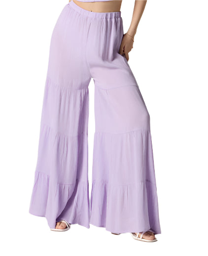 Tiered Lavender Lightweight Wide Leg Pant