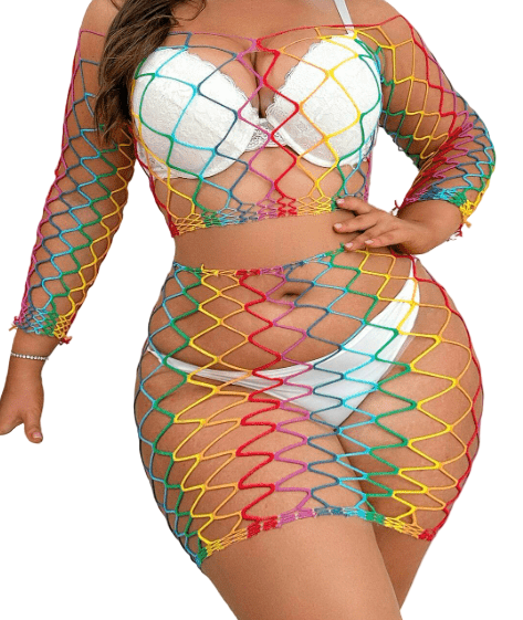 Rainbow Fishnet top and skirt set Plus - Size - Shop Milly