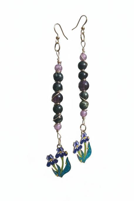 Earthy Iris ZuliMynne handmade  earrings gold plated, moss agate and amethyst