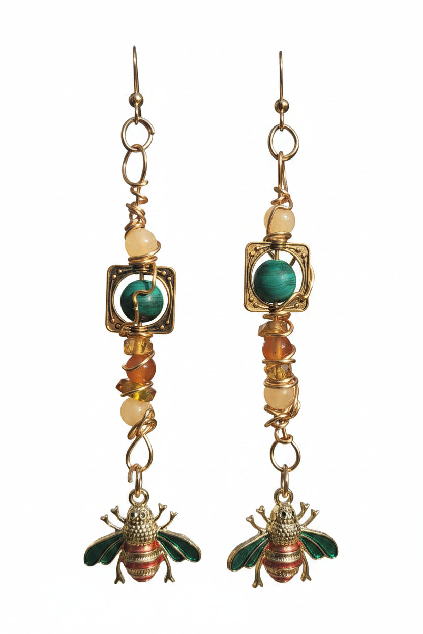 ZuliMynne handmade Junebug earrings-  semi-precious stones, 18k gold plated