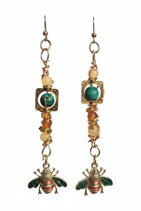 ZuliMynne handmade Junebug earrings-  semi-precious stones, 18k gold plated