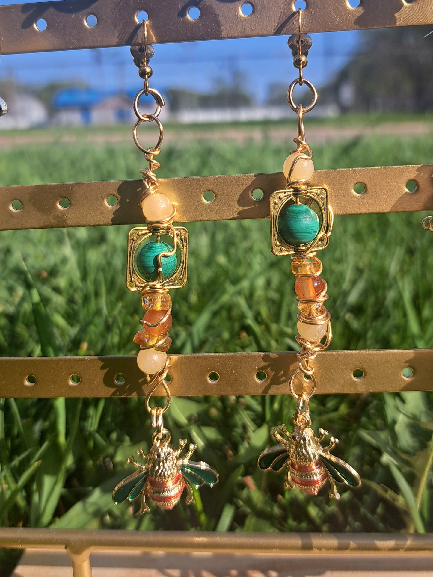 ZuliMynne handmade Junebug earrings-  semi-precious stones, 18k gold plated